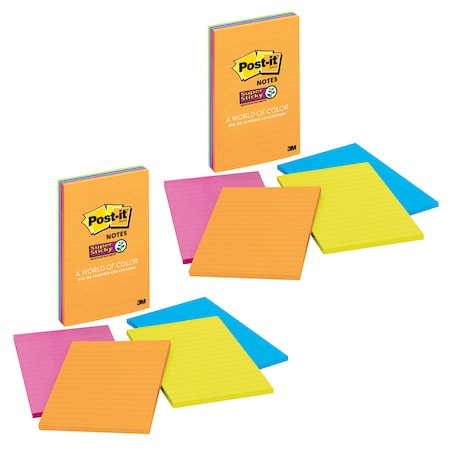 Post-It Super Sticky Notes, 4x6, Rio de Janeiro Collection, Lined, 45 Notes, PK8 MMM4621SSAU